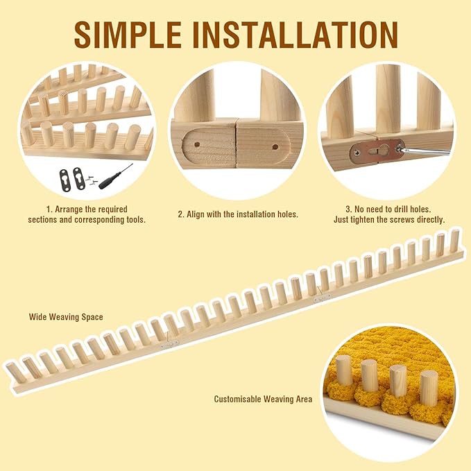 chunky blanket loom knitting looms and boards, adjustable size wooden loom for blanket, no needles required hand knitting kit for diy yarn craft, home decor, stress relief, beginner friendly (46 in)