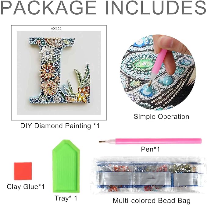 MVVMTOP Diamond Painting Kit, 5D DIY Letter L, Special Shape Crystal Artificial Diamond Art Partial Mosaic Handicraft for Beginners, Wall Decor Gift for Bedroom, Office, Living Room 6.7x6.7in