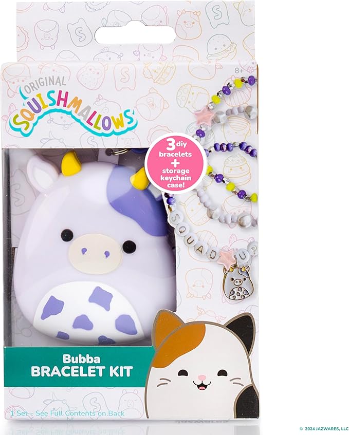 Original Squishmallows Bubba The Cow Bracelet Kit, Bracelet Making Kit, Friendship Bracelet Kit, Charm Bracelet, Charm Bracelet Making Kit, Gifts for Girls, 7 Year Old Girl Birthday Gifts, Crafts