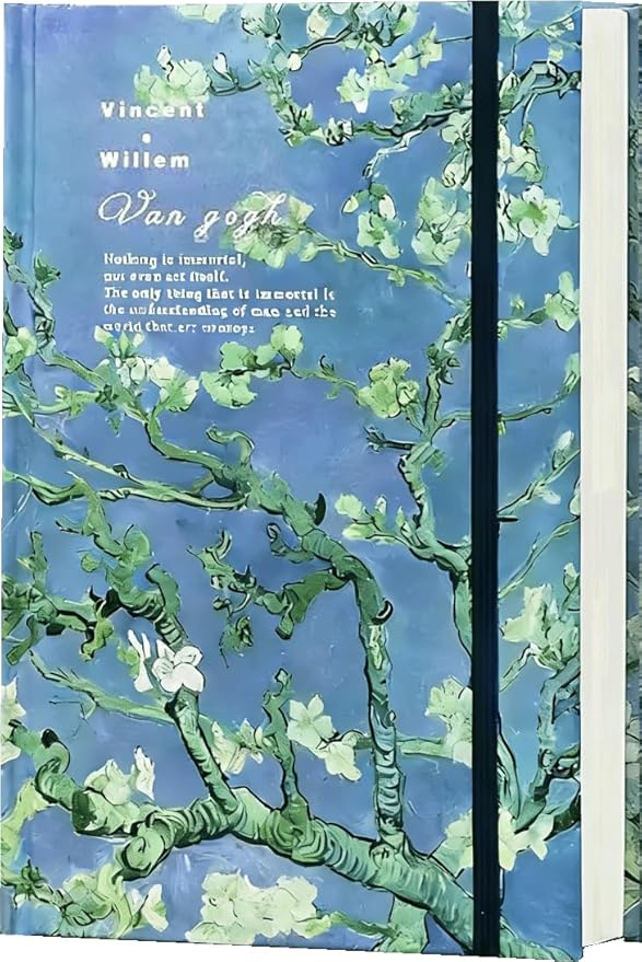 Art Journal, Sketch book, Blank Notebook, 130gsm, Thick Paper Sketchbook, A5, Hardcover Drawing Notebook, Blank Page Journal, Lay Flat, Unlined, Van Gogh Almond Blossom, Cute Sketchbook