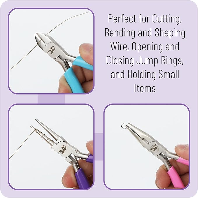 Mr. Pen- Jewelry Pliers Set, 3 Pack, Candy Colors, Rubber Handle & Ergonomic Design, Mini Pliers for Jewelry Making Tools, Small Wire Cutters for Crafting