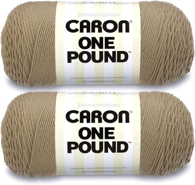 Caron One Pound Taupe Yarn - 2 Pack of 454g/16oz - Acrylic - 4 Medium (Worsted) - 812 Yards - Knitting/Crochet