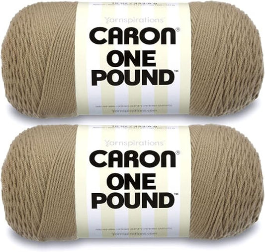 Caron One Pound Taupe Yarn - 2 Pack of 454g/16oz - Acrylic - 4 Medium (Worsted) - 812 Yards - Knitting/Crochet