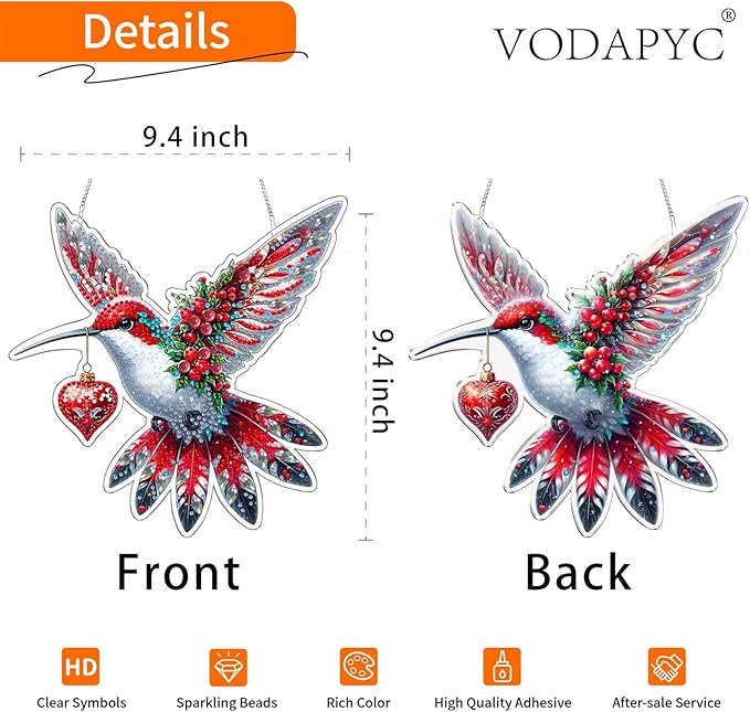 VODAPYC Bird Diamond Art Hanging Kit for Adults, DIY Double Sided Special Shaped Diamonds Art Window Pendant Ornament for Home Wall Decor(Hummingbird)