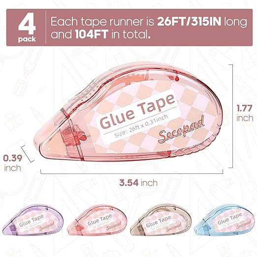 Scrapbook Tape, 8 Pack Double Sided Tape Roller for Crafts, Adhesive Glue Runner Scrapbooking Supplies Journaling School Office Teacher Supplies for Kids and Adults, 0.3IN x 26FT