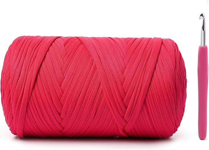 Elastic Fabric T Shirt Yarn for Crocheting，Beginner Crochet Yarns with Polyester Spandex Blend,Total 400g/114yds Soft Tshirt Yarn for Crochet Crafts/Bags/Baskets（Rose）