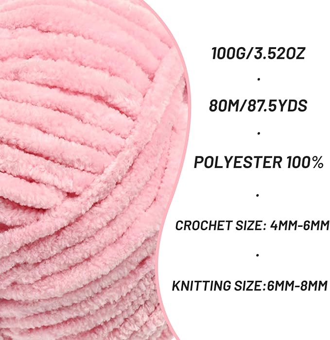 2 Pack Chunky Chenille Yarn for Crocheting, Baby Yarn for Crocheting Soft Blanket, 174.9 yds /7 oz Crochet Yarn, Bulky 5 Amigurumi Yarns, Fluffy Velvet Yarns for Knitting Crafts (2 Peach Pink)