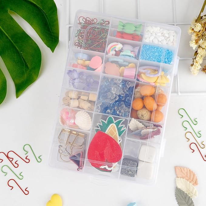 OALCQ 24 Grids Plastic Organizer Box With Dividers Clear Craft Storage Bead Organizer Box Earring Travel Pill Jewelry Organizers Storage Boxes Screw Seed Small Parts Hair Tie