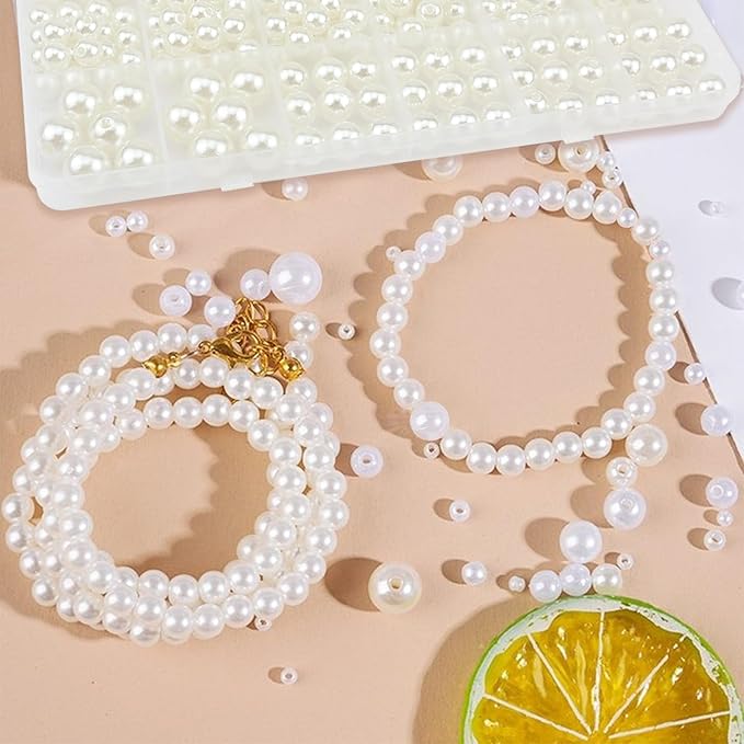1668 Pcs Pearl Beads for Bracelet Making Kit 5 Sizes Pearl Beads for Jewelry Making Pearls Bracelet Bead Charms Necklace Earrings DIY Craft for Women Adult Pearls Bead for Crafting
