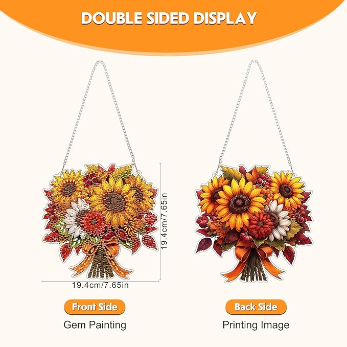NEWENMO Diamond Art Hanging Kit for Adult, Sunflower Bouquet, DIY Double Sided Acrylic Special Shaped Diamond Art Painting Window Pendant Flowers, Home Garden Wall Hanging Ornament Kits