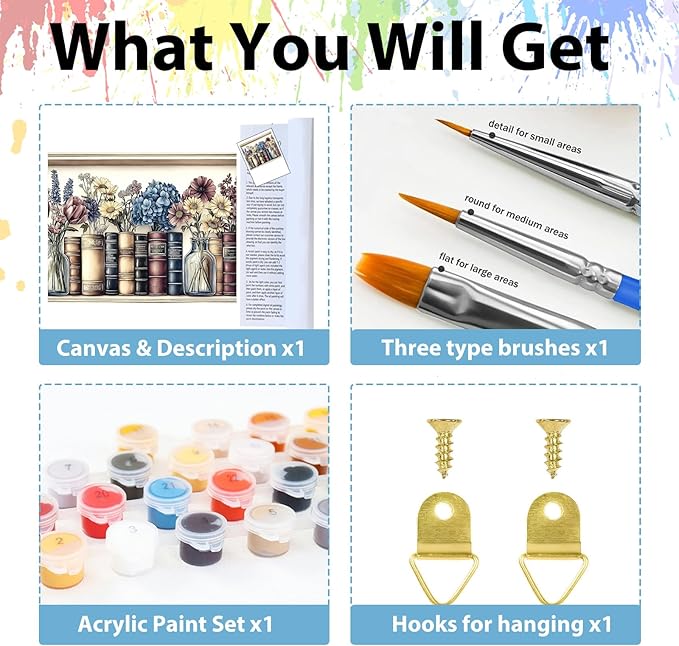 Books Paint by Numbers Kit for Adults Beginners, Adult Paint by Number Kits on Canvas Books, Painting by Number DIY Crafts Acrylic for Gift Home Decor 16x16 in