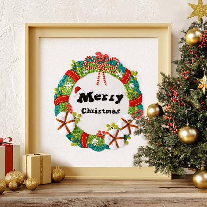 christmas embroidery kits: 1 pack cross stitch kit for beginners adults, diy ornaments craft kit with all tools & instructions, stamped hand embroidery starter kit for holiday crafts & xmas home decor