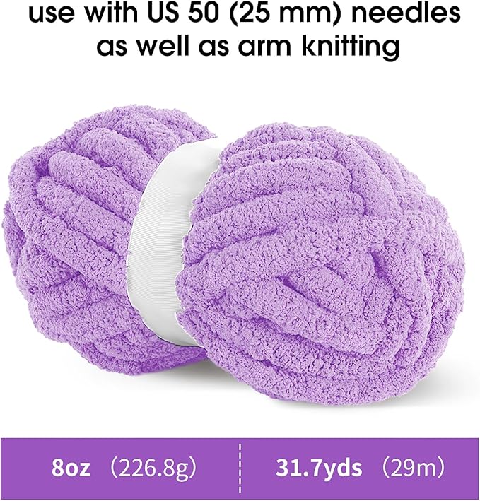 MABOZOO Assorted Chunky Yarn for Crocheting 8 Pack,Fluffy Jumbo Chenille Yarn,Soft Plush Yarn Bulky,Giant Thick Fuzzy Yarn for Hand or Arm Knitting,Pink & Purple(31.7 yds,8 oz Each Skein)