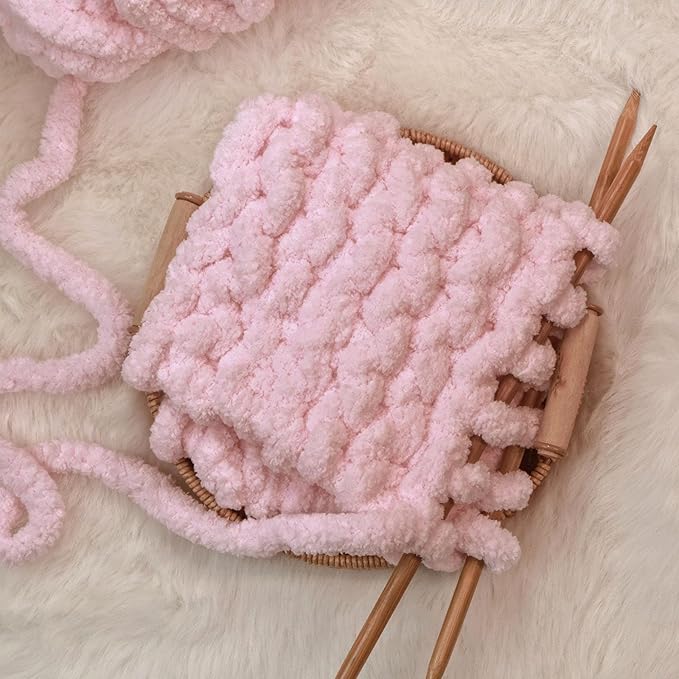 Light Pink Chunky Chenille Yarn for Crocheting Bulky Thick Fluffy Yarn for Knitting,Super Bulky Hand Blanket, Soft Plush Yarn Crochet Carpet/Scarf/Cushion/ 8 Jumbo Pack(63.76oz/197.68yd