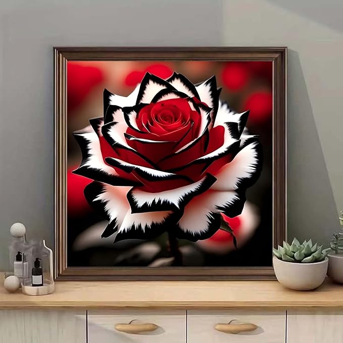 mrpwnle Red Rose Diamond Art Kits for Adults, White Rose Diamond Painting Kits for Adults, 5D Flowers Diamonds Painting, DIY Round Full Drill Gem Art Crafts, Home Decor Gifts 13.8x13.8 inch