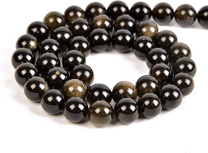 60pcs 6mm Natural Black Golden Obsidian Gemstone Round Spacer Loose Stone Beads for Jewelry Making 15.5" 1 Strand (Black Golden Obsidian, 6mm 60Beads)