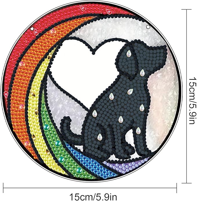 DIY Diamond Painting Sun Catcher Hanging Sign Dog, Pet Memorial Diamond Art Window Ornament Kit for Adults, Colorful Gem Art Craft Kit for Home Wall or Door Decoration