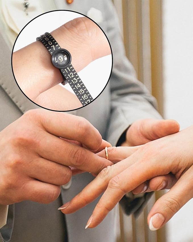 meowoo ring sizer measuring tool set, ring sizer with magnifying glass, integrated conical solid ring mandrel sizer tools for ring repair and measurement, jewelry sizing measuring, pro 3 pcs