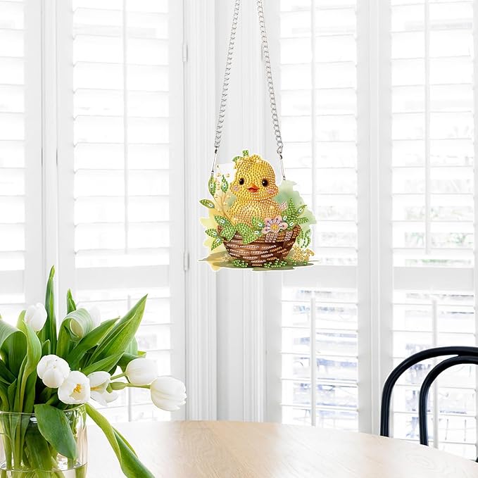 AiYuanzsh Yellow Duck Diamond Painting Kit with Hanging Chain, DIY 5D Diamond Art Hanging Kit for Adults, Acrylic Mini Suncatcher, Special Shaped Crystal Wall Ornament, Home Decor, Holiday Craft