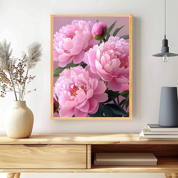 MAXBYE Pink Peony Paint by Numbers for Adults, Flower Paint by Number on Canvas Without Frame, DIY Easy Oil Painting for Home Wall Decor Gift 12x16inch
