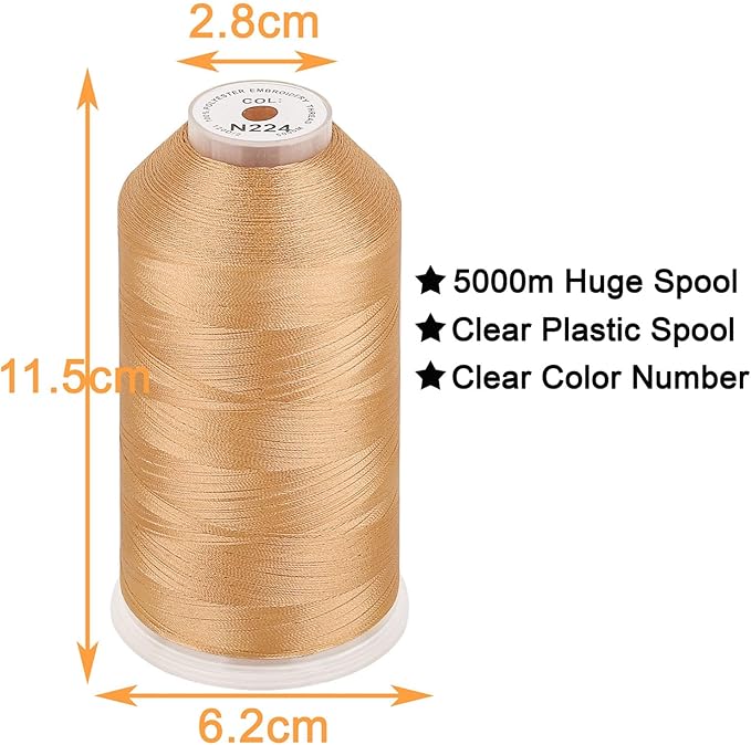 New brothread - Single Huge Spool 5000M Each Polyester Embroidery Machine Thread 40WT for Commercial and Domestic Machines - Bamboo(Janome Color)