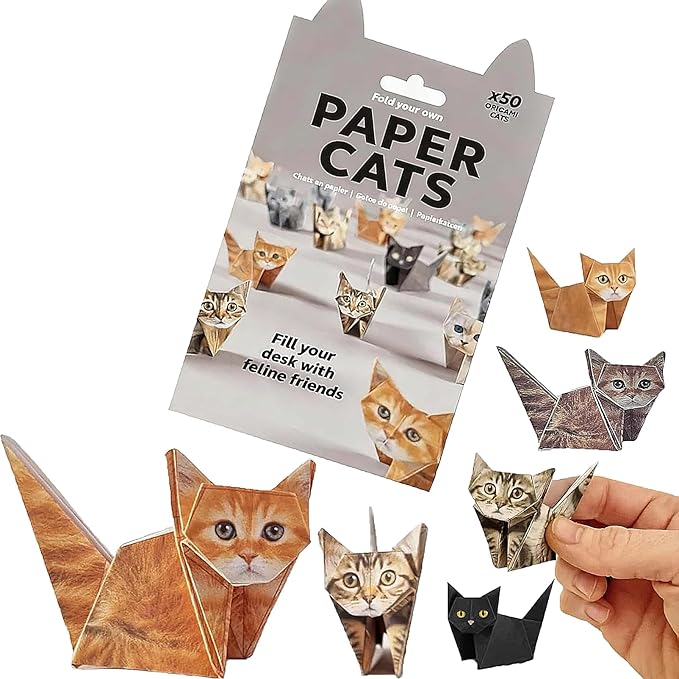 Paper Cats -3D DIY Origami Paper Cats,50 Sheets Origami Paper for Making Cute Origami Cat Fun Art Craft Project for Adults, Desk Decor Gift for Cat & Pet Lovers