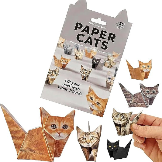 Paper Cats -3D DIY Origami Paper Cats,50 Sheets Origami Paper for Making Cute Origami Cat Fun Art Craft Project for Adults, Desk Decor Gift for Cat & Pet Lovers