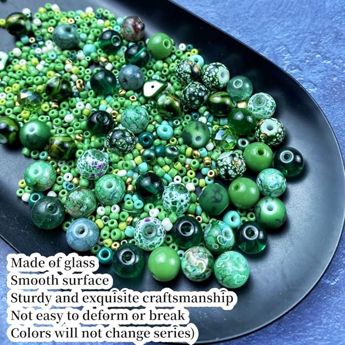 Assorted Glass Resin Beads Multi Size Colors Smooth Cracked Gravel Millet Spacer Beads for Bracelets Necklace Earring DIY Jewelry Making Craft(Grass Green Series)