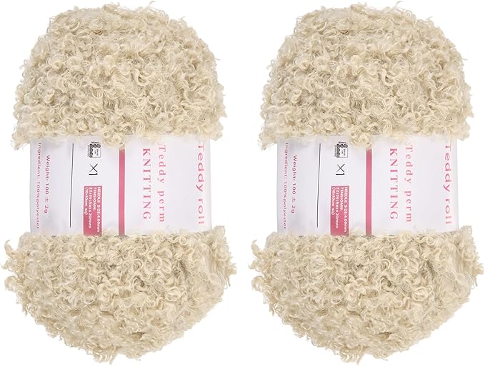 MECCANIXITY 2 Skeins Fur Yarn Soft Fluffy Chunky Yarn Fuzzy Eyelash Yarn Cream White for Crocheting Knit Clothes Bag - 55Yard/50m, 3.8ozx2