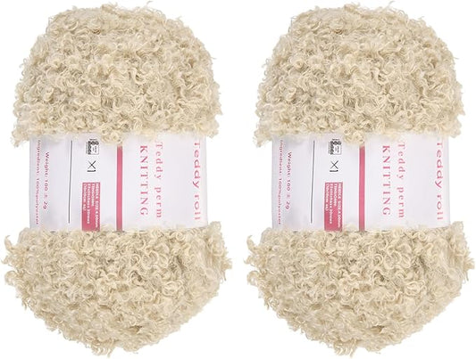 MECCANIXITY 2 Skeins Fur Yarn Soft Fluffy Chunky Yarn Fuzzy Eyelash Yarn Cream White for Crocheting Knit Clothes Bag - 55Yard/50m, 3.8ozx2