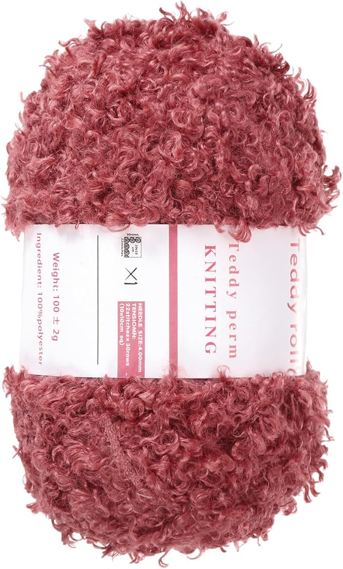 MECCANIXITY Fur Yarn Soft Fluffy Chunky Yarn Fuzzy Eyelash Yarn Red for Crocheting Knit Clothes Bag - 55Yard/50m, 3.45ozx1