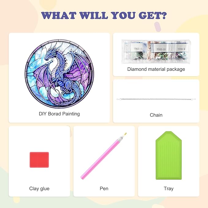 HEIBAGO Dragon Hanging Diamond Art Kits for Adults, Special Shaped Crystal Diamond Painting Ornament Kit, Stained Glass DIY Double-Sided Pattern Gem Art Kit for Home Wall Decor 8.3x8.3inch