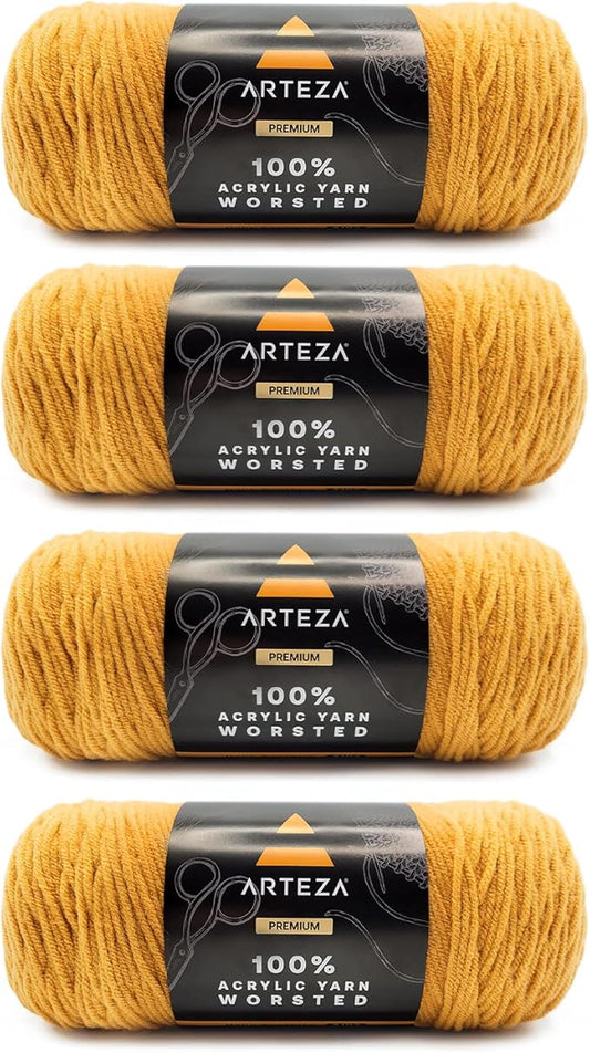 ARTEZA Acrylic Yarn for Crocheting, 4 x 200-g Skeins of Worsted Yarn for Knitting, Going for Gold A103, Knitting & Crochet Supplies