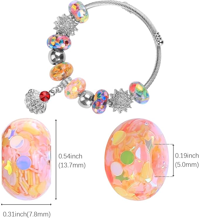 AIPRIDY Girls' Lucky Beads Lover Amber Beads, Big Hole Spacer Beads European Craft Beads for DIY Charms Bracelet Jewelry Making (Fishscale)
