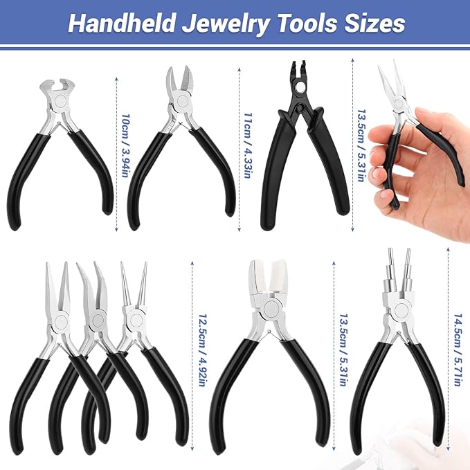 shynek 10 Pieces Jewelry Pliers Tools Set, Jewelry Making Tools Include 8 Pieces Pliers, Jump Ring Opener, Tweezers for Wire Wrapping, 3D Printing Projects and Other DIY Projects