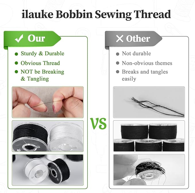 ilauke 18White + 18Black Bobbin Thread, Size A Prewound Sewing Thread Bobbins with Clear Storage Plastic Case Box Compatible with Brother Singer Embroidery BabyLock Janome Singer, 60WT