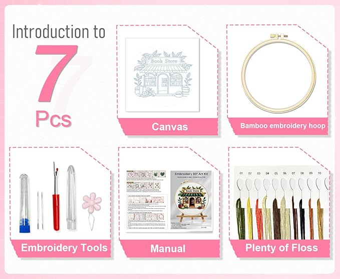 Huacan Embroidery Kit for Beginners Pre-Stamped Pattern Kits for Adults with Hoop, Easy to Follow Color Thread Needlework