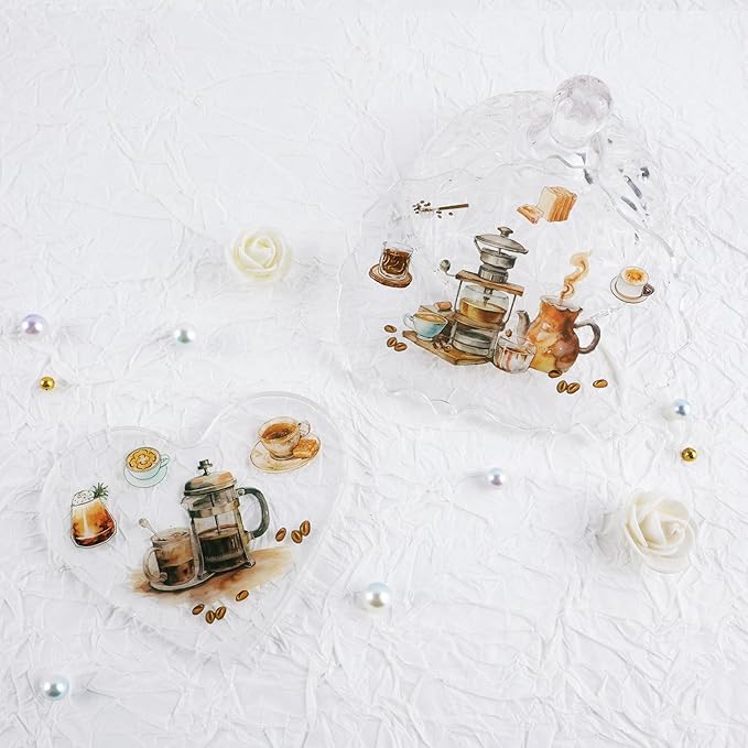 RISYPISY 54 Sheet Scrapbooks Supplies Kit, Precut PET/Washi Stickers, Coffee Sticker for Junk Journal Adult Planner DIY Crafts Decorative Paper for Scrapbooking