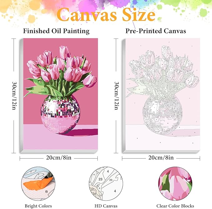 Framed Paint by Numbers Kit for Adults Beginner Disco Ball, Adult Paint by Number Kits on Canvas Framed Flower, DIY Acrylic Oil Painting by Numbers with Frame, Perfect for Home Decor 8 X 12 Inch