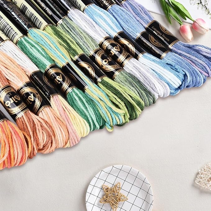 12 Skeins 105 Yards Cross Stitch Floss Variegated Friendship Bracelet String 6 Ply Polyester Colorful Gradient Embroidery Thread for Sewing Making Needlecraft Knitting Clothes Stitching DIY