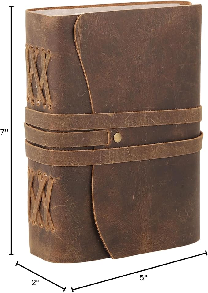 KomalC Handmade Leather Journal | Writing Notebook Diary | Bound Daily Notepad For Men & Women Unlined Paper Medium, writing pad for artist, sketch