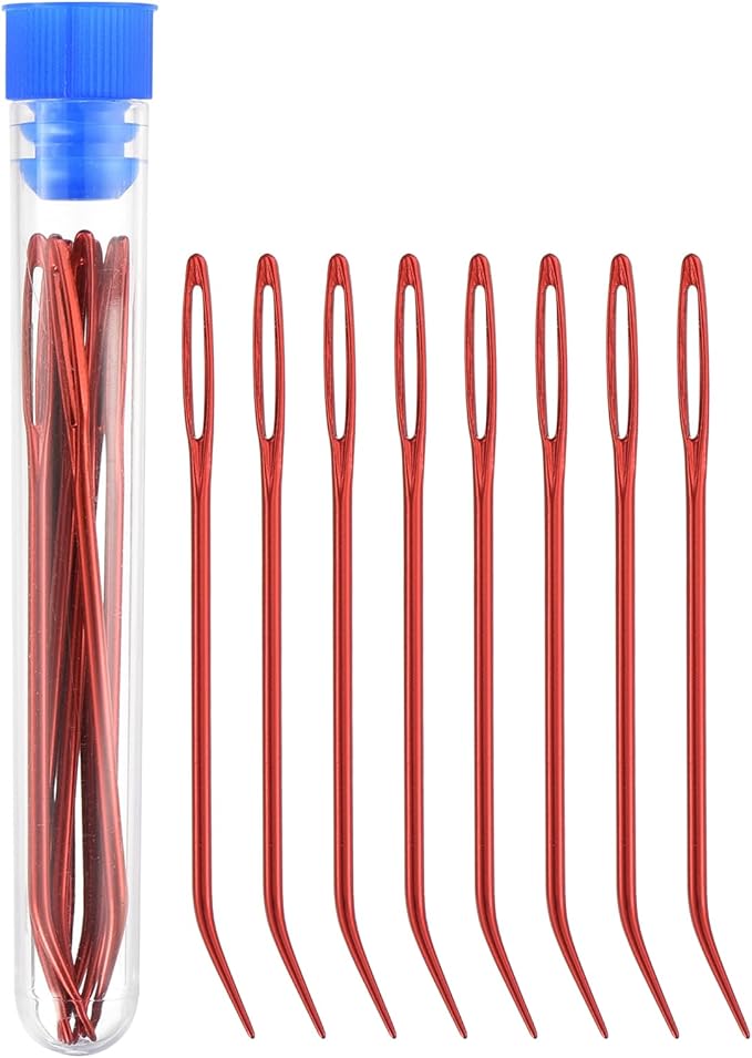 uxcell 8 Pcs Yarn Needle Kit, 3.15 Inch Tapestry Needles Bent High Carbon Iron Large Eye Sewing Darning Needles Hand Sewing Needles with Storage for Hand Sewing Art Crafts, Red