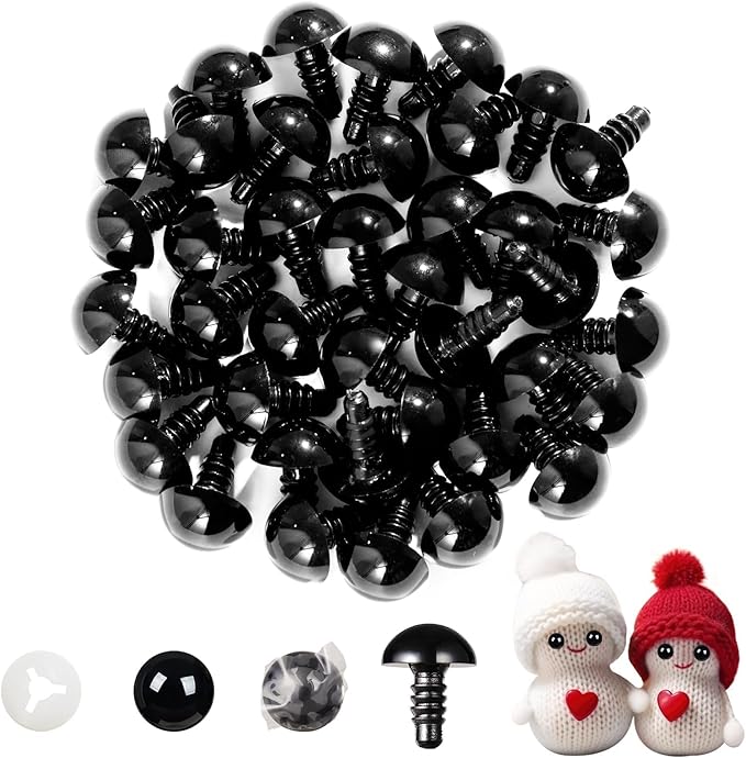 Vanblue Upgraded Safety Eyes for Crocheting 16mm 40pcs Scratch-Resistant Black Crochet Eyes with Eco-Friendly Washer Snap on Easily and Securely Strong Amigurumi Eyes Smooth Edges for Stuffed Animals