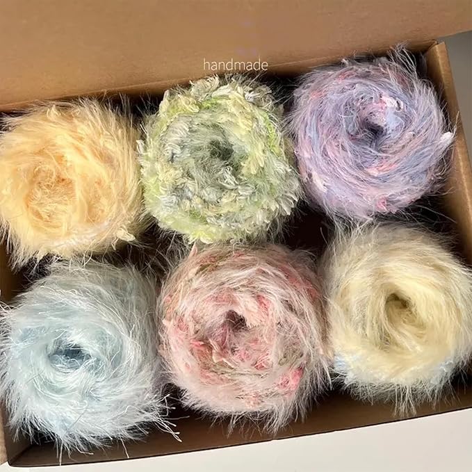 Blind Box WWnYYUS Hand Spun Yarn 6 Pack of 50g/Skein Blind Box Wool Cotton Mohair Acrylic with Hand Art Blended Colorful Handmade