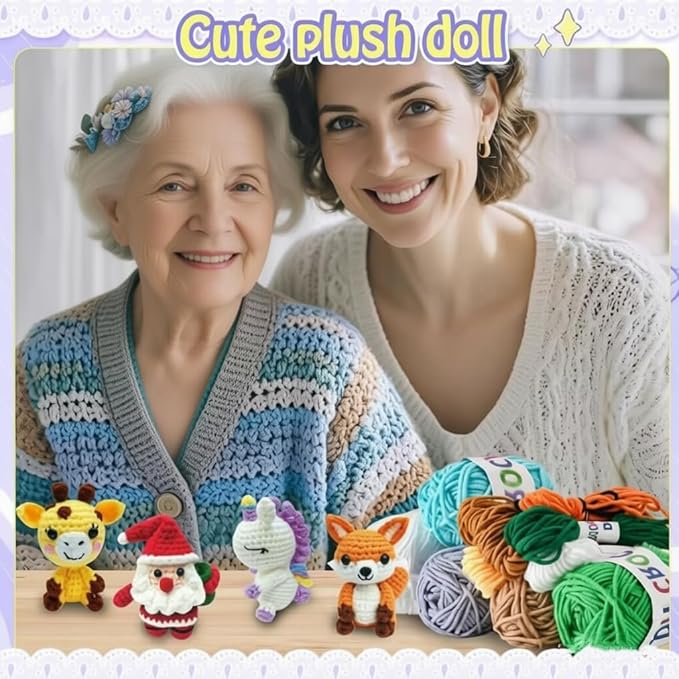 ZSDSZDZY 6Pcs Crochet Kit for Beginners, DIY Craft for Adults, Great Gife for Crochet Lovers, Crocheting Animal Kits with Step by Step Videos,Yarn,Crochet Hook,Birthday, Holiday Gift