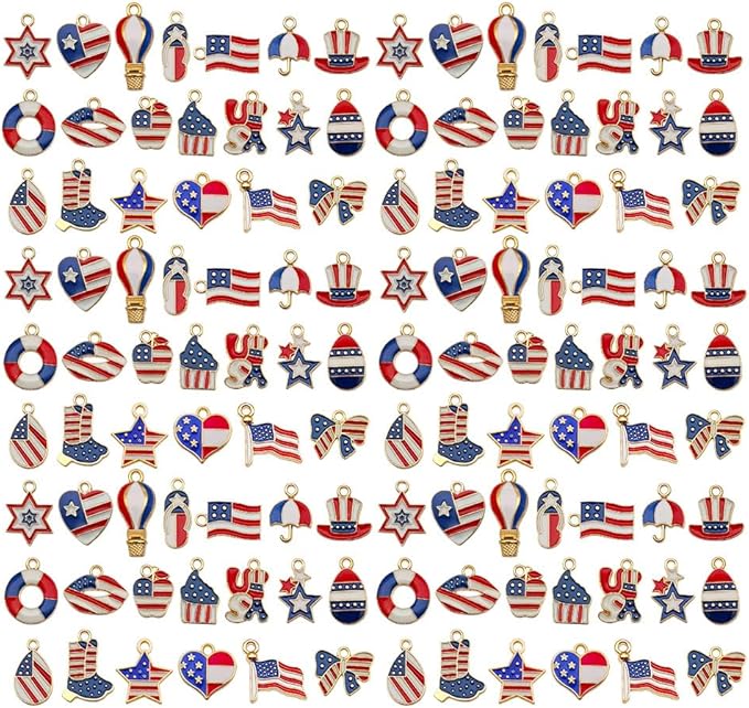 WOCRAFT 120pcs Assorted Enamel Bracelet 4th of July Independence Day American Flag Charms for Jewelry Making Crafts, DIY Necklace Bracelet Keychain Crafting Kit (SN802)