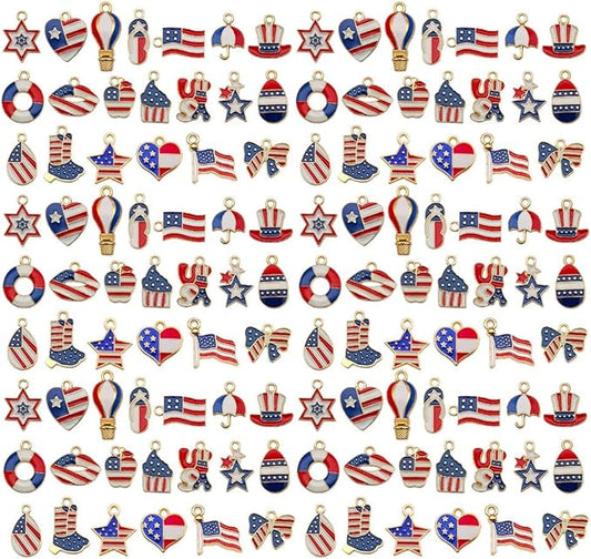 WOCRAFT 120pcs Assorted Enamel Bracelet 4th of July Independence Day American Flag Charms for Jewelry Making Crafts, DIY Necklace Bracelet Keychain Crafting Kit (SN802)