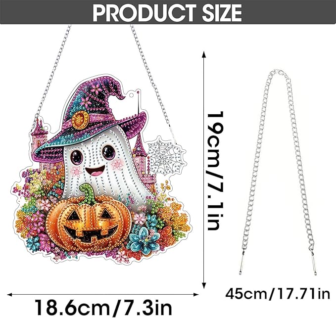 SKRYUIE Halloween Hanging Diamond Art Kits for Adults Pendant Suncatcher, Special Shaped Crystal DIY Pearl Diamond Painting Kit, Gift for Mother Spring Summer Window Wreath Decor 7.88 x 7.48 Inch D11