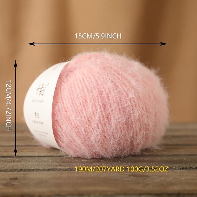 Snowbaby Wool Acrylic Blend Long Pile Yarn,(Worsted) Warm and Luxurious Fuzzy yarn for knitting and crocheting DIY Hats Scarves Sweaters, 2 * 3.52oz/100g 207yds(09-Sakura Pink)