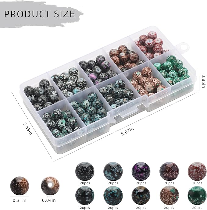200pcs 8mm Crystal Beads for Jewelry Making Adults, 10 Colors Bracelet Beads Gypsy Polka Dot Round Glass Beads for DIY Bracelets Earrings Necklaces Crafts
